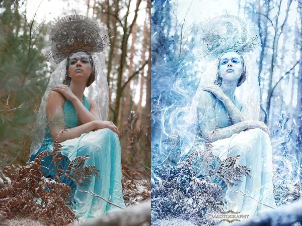 white ice queen before after bodypainting photo madtography