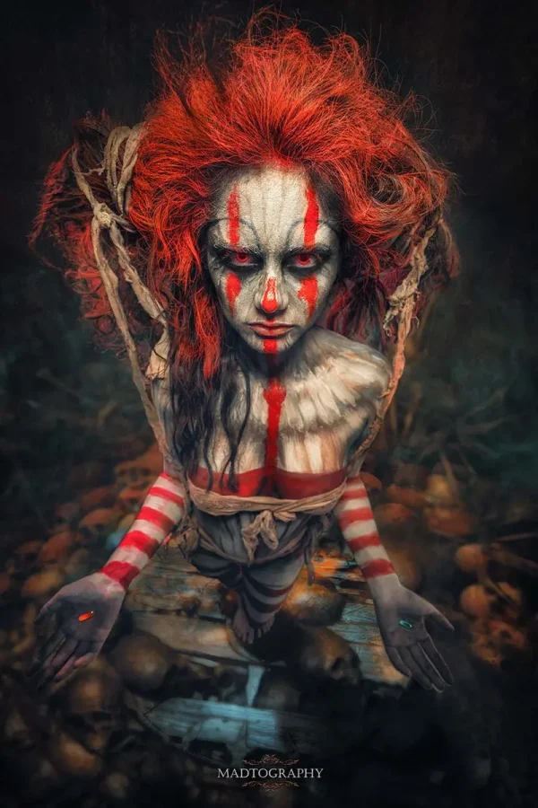 evil clown red blue pill choose bodypainting photo madtography
